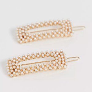 NEW ASOS Pack of 2 Pearl Hair Clips - Square Shape